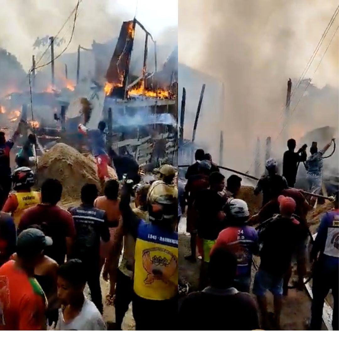 Vídeo: Moradores se unem para apagar incêndio que desabrigou 15 famílias em Coari