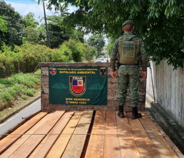 Caminhão é apreendido com 15 metros cúbicos de madeira ilegal em Manaus