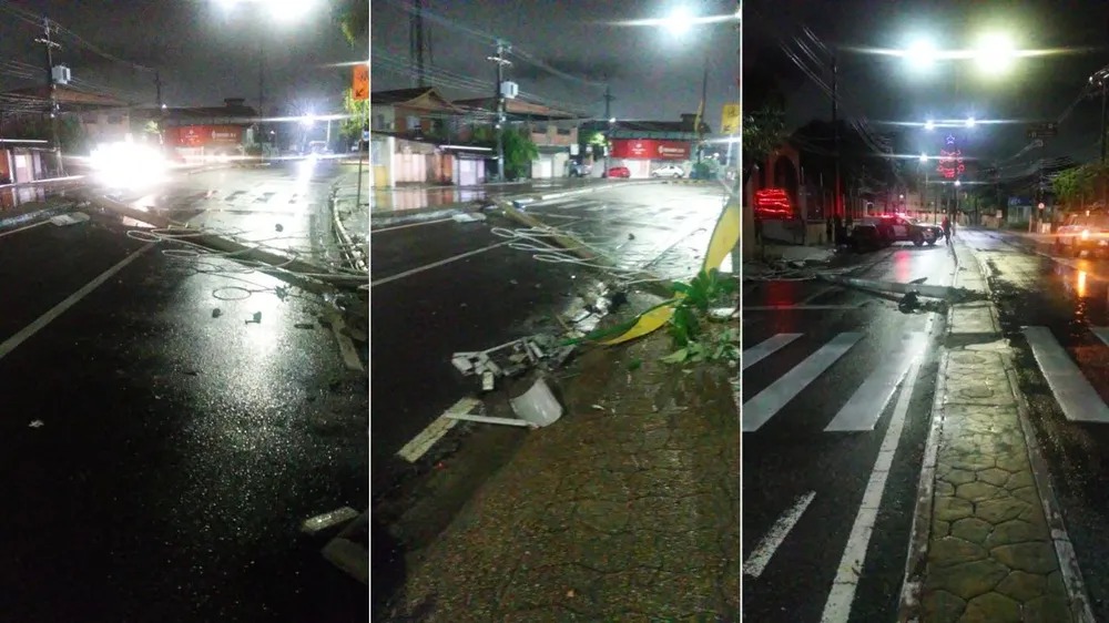  Motorista dorme ao volante e carro derruba poste em avenida de Manaus 