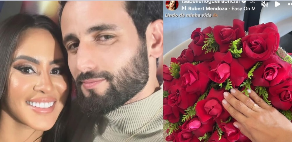 Com flores e anel, Isabelle Nogueira oficializa namoro com Matteus 