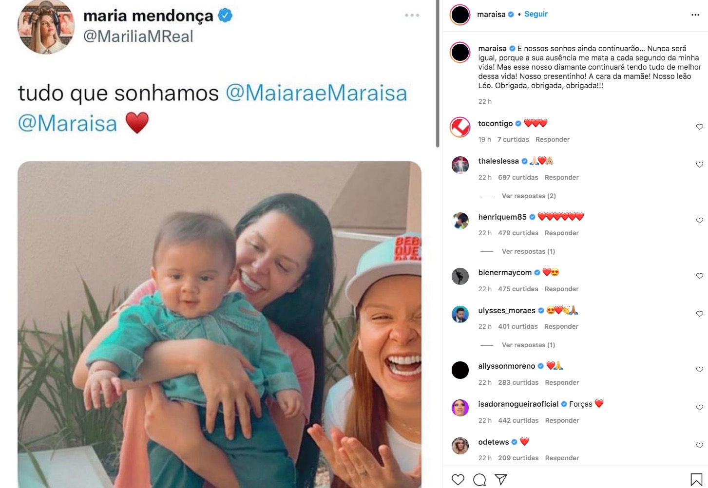 Maraísa promete cuidar de Leo, filho de Marília Mendonça: ‘Nosso presentinho'