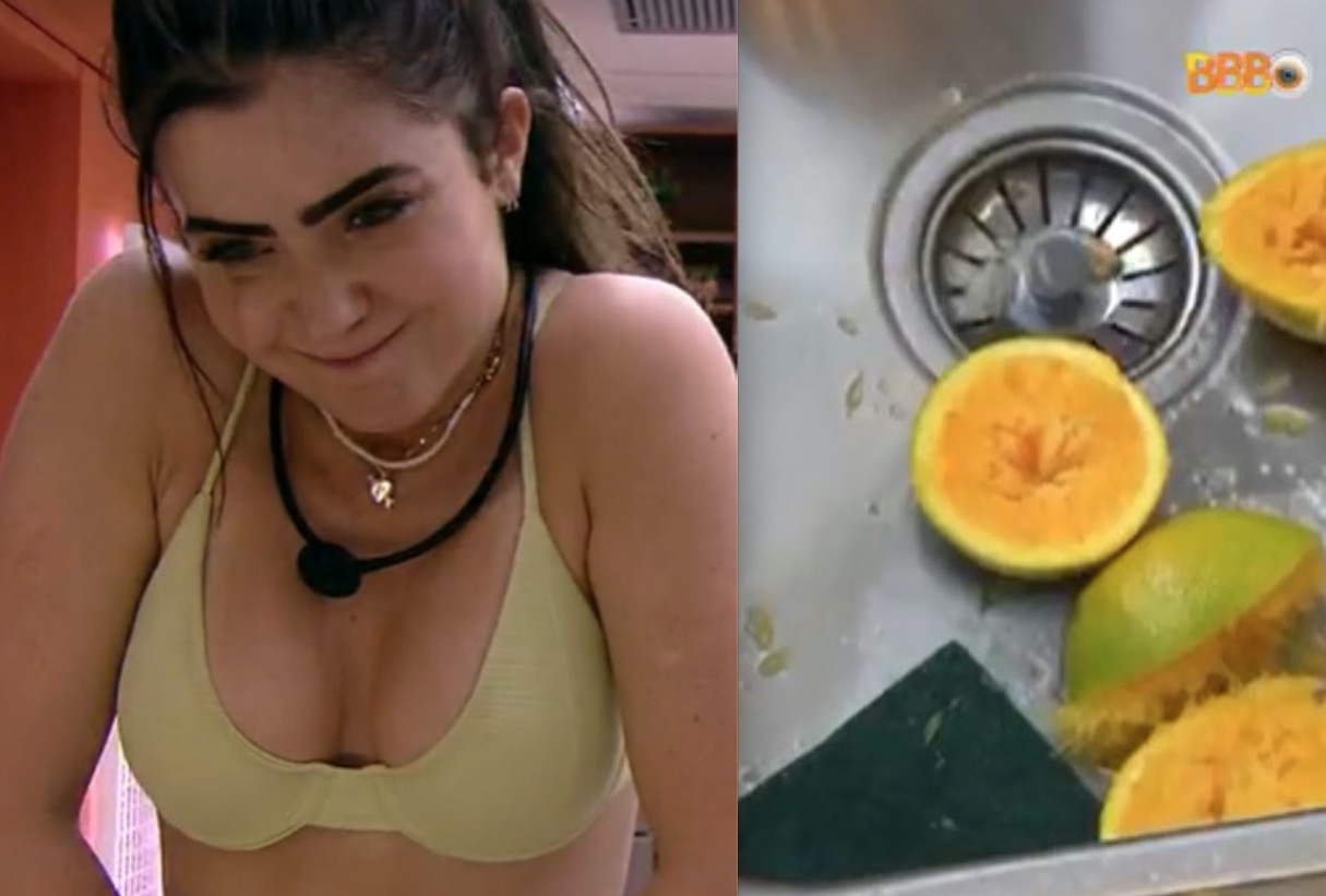 Jade Picon passa sufoco ao usar espremedor manual para fazer suco de laranja