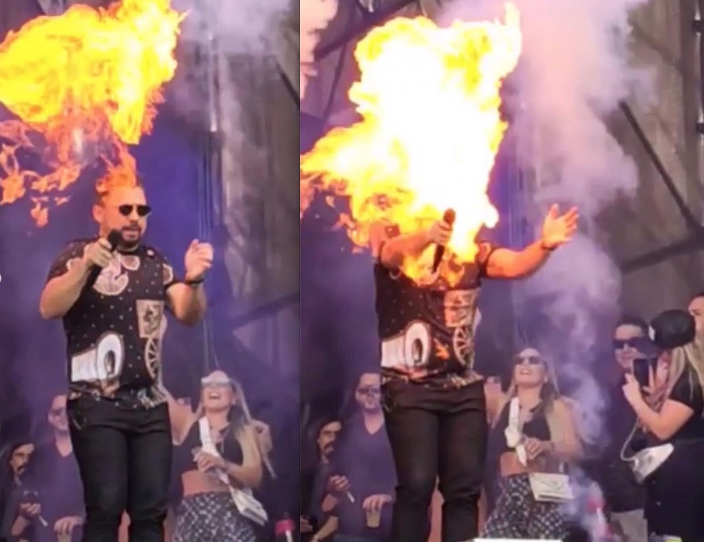 Xand Avião é atingido por labareda de fogo durante show 