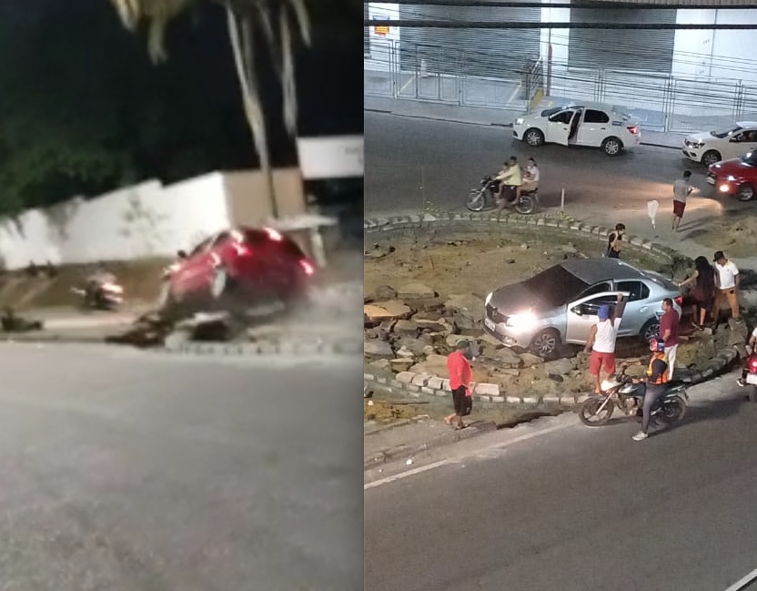 Motoristas não veem obra e carros ficam destruídos em acidentes em Manaus; vídeo