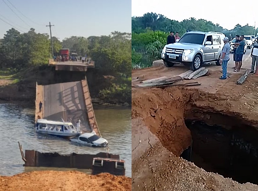 Cratera surgiu no meio de ponte antes de desabar com veículos na BR-319; vídeos