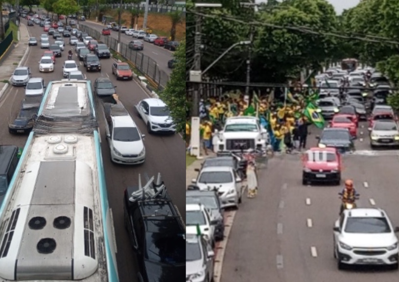 Bolsonaristas protestam em avenida de Manaus e trânsito fica caótico; vídeo