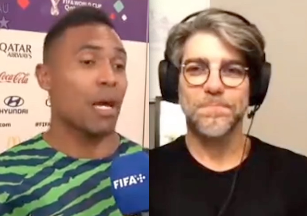 Sem perceber, Alex Sandro solta comentário de duplo sentido e Juninho Pernambucano segura risada 