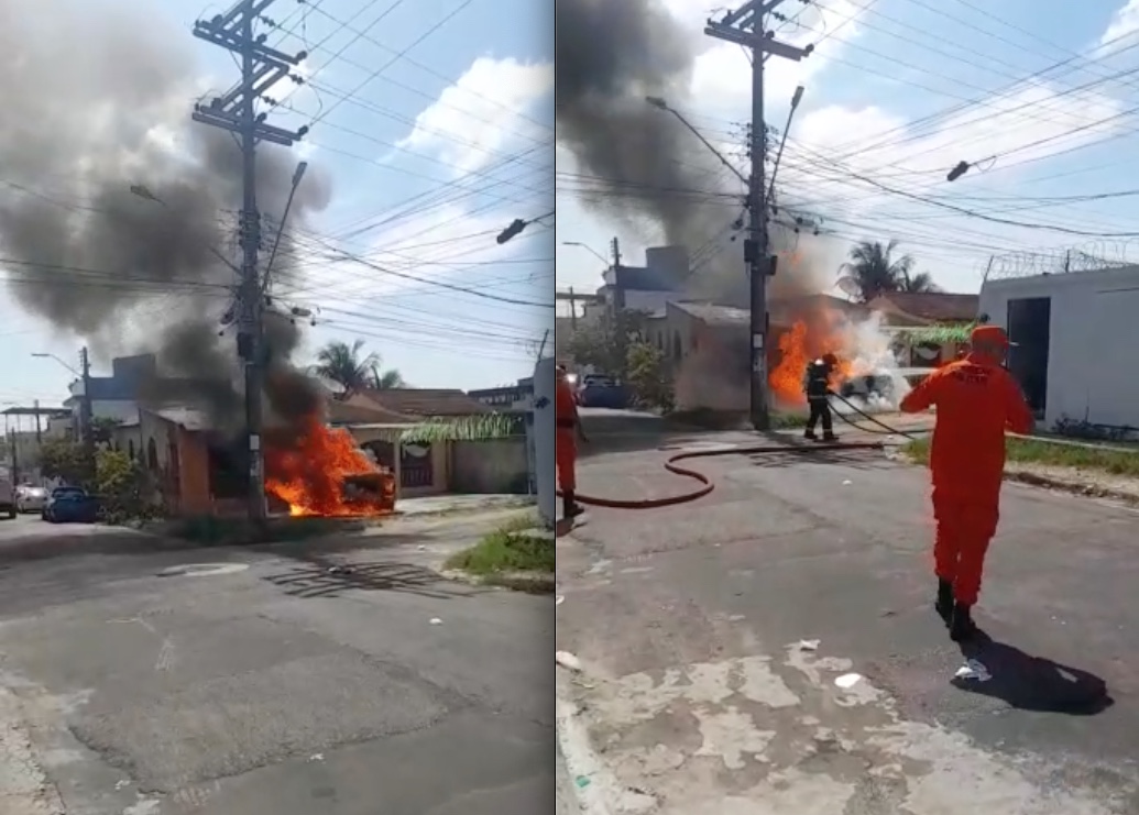 Picape pega fogo na garagem de casa em Manaus; vídeos