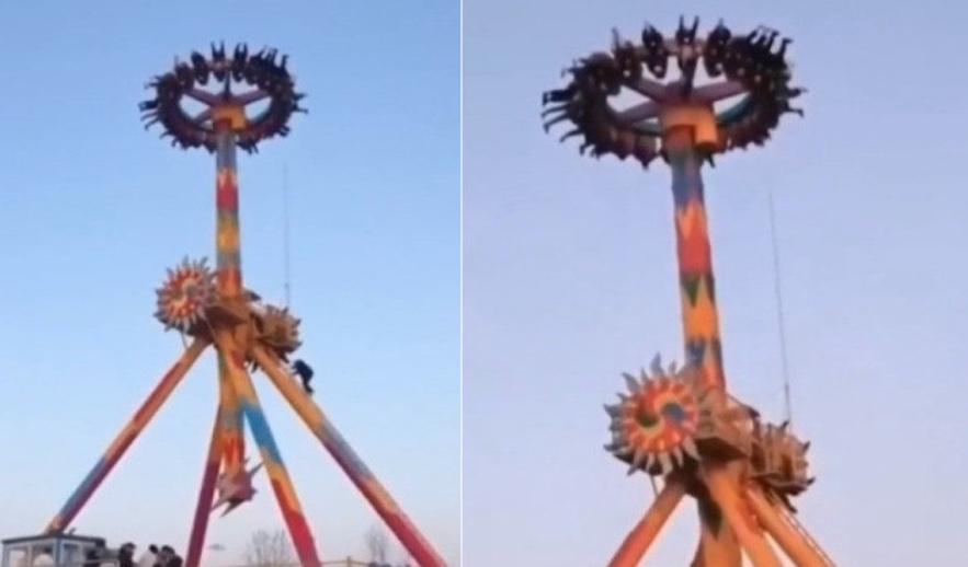 Vídeo: brinquedo de parque quebra e pessoas ficam de cabeça para baixo