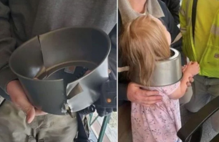 Mãe entra em desespero após filha de 2 anos ficar com cabeça presa em panela