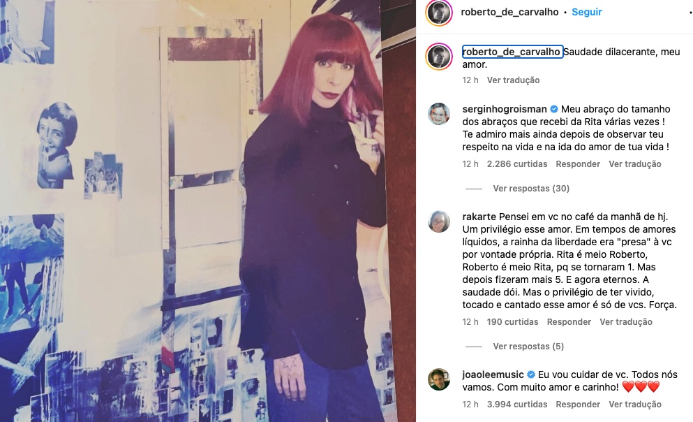 Roberto de Carvalho, marido de Rita Lee, relembra momentos com a cantora: 'saudade dilacerante'