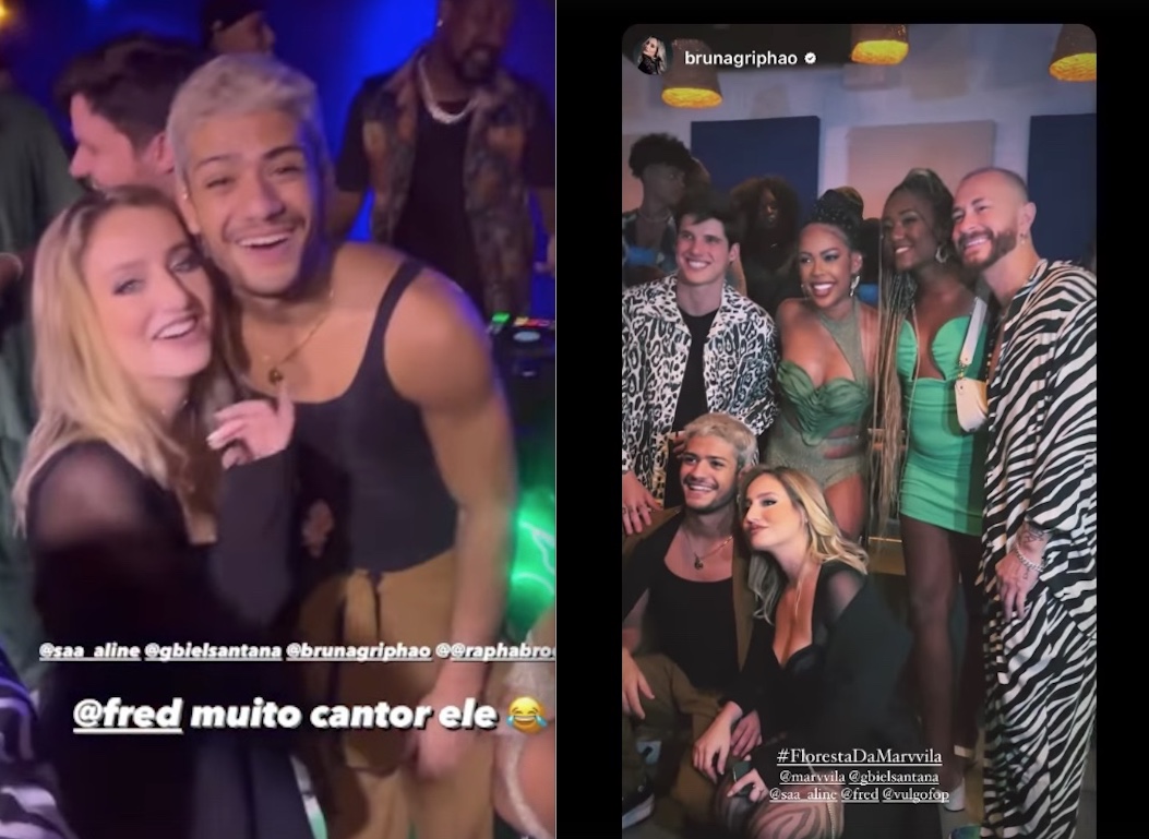 Gabriel Santana e Bruna Griphao são vistos aos beijos em festa com ex-BBBs 