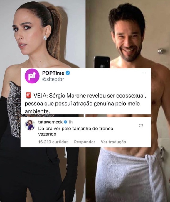 Tatá Werneck brinca sobre volumão de Sérgio Marone após ator revelar ser ecossexual