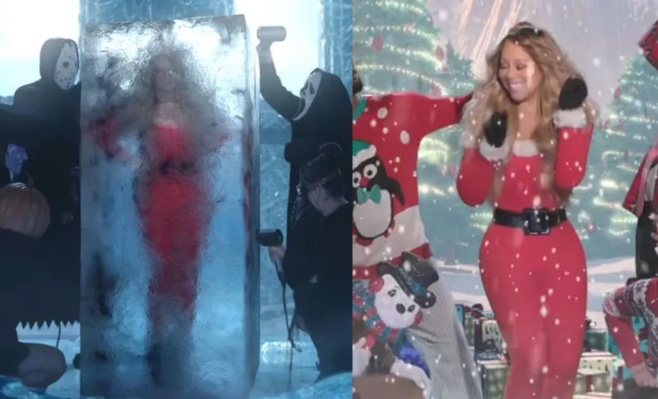 Mariah Carey se ‘descongela’ para o Natal em vídeo divertido; Assista 