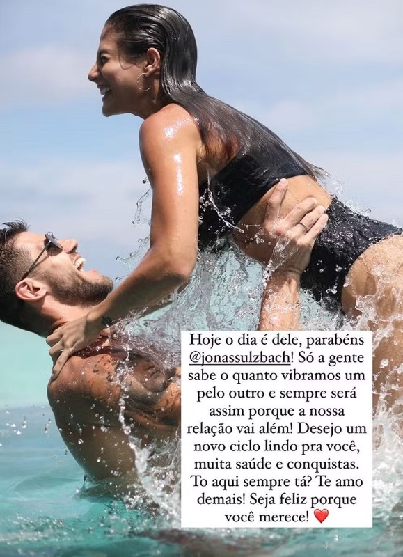 Mari Gonzalez homenageia ex-noivo Jonas Sulzbach em aniversário: 'te amo demais'