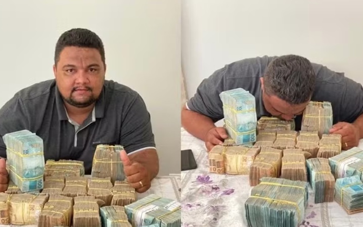 Candidato a vereador vira alvo da PF após ser fotografado beijando monte de dinheiro