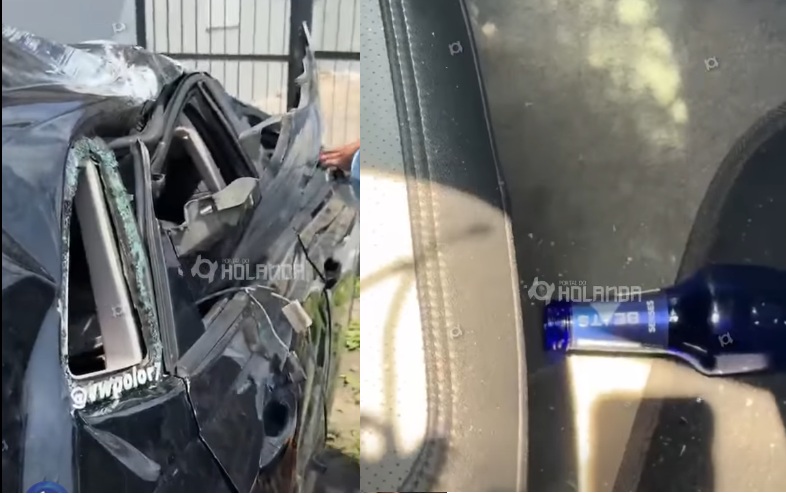 Garrafa de cerveja é encontrada em carro envolvido em acidente na avenida do Turismo