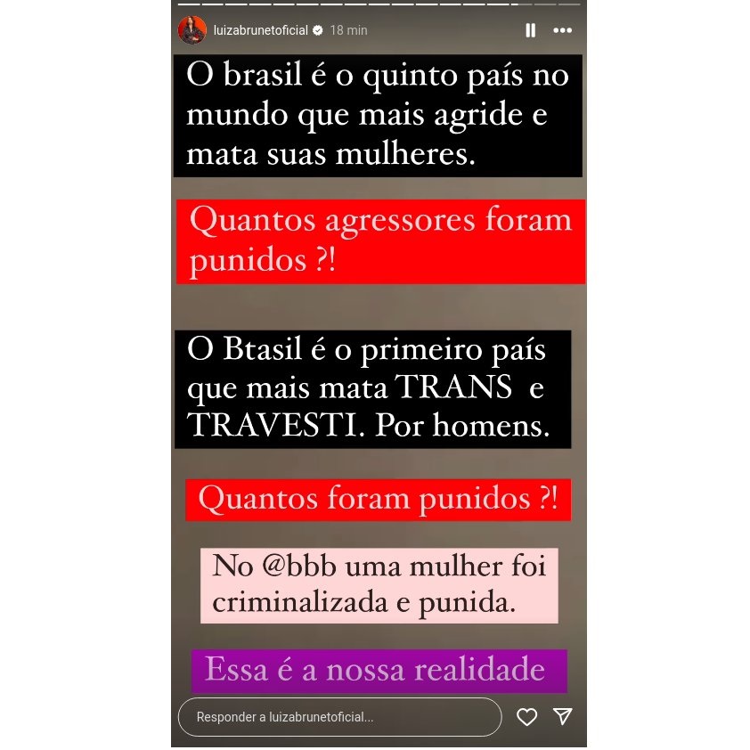 Luiza Brunet faz paralelo com expulsão de Wanessa do BBB e violência contra mulheres e é criticada