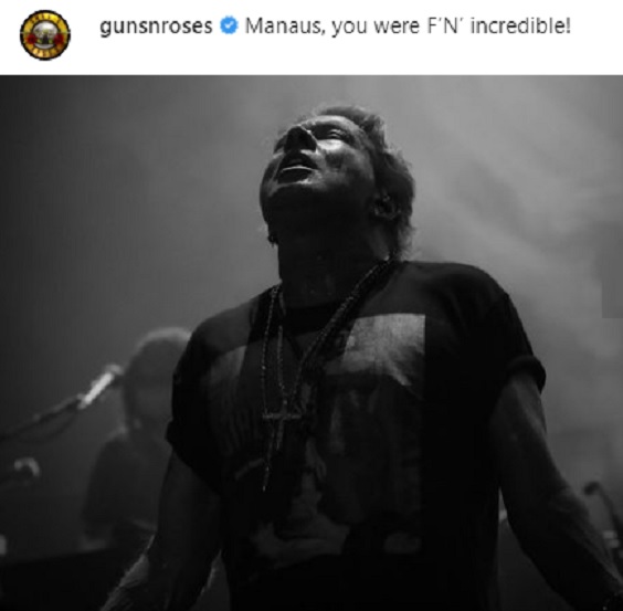 Guns N’ Roses exalta Manaus 1 semana após show: 'incríveis'