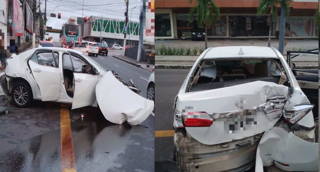 Acidente deixa um ferido e carro destruído em avenida de Manaus