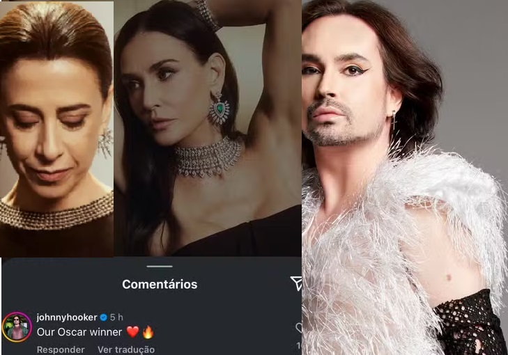 E a Fernanda Torres? Johnny Hooker declara torcida para Demi Moore no Oscar e revolta internautas