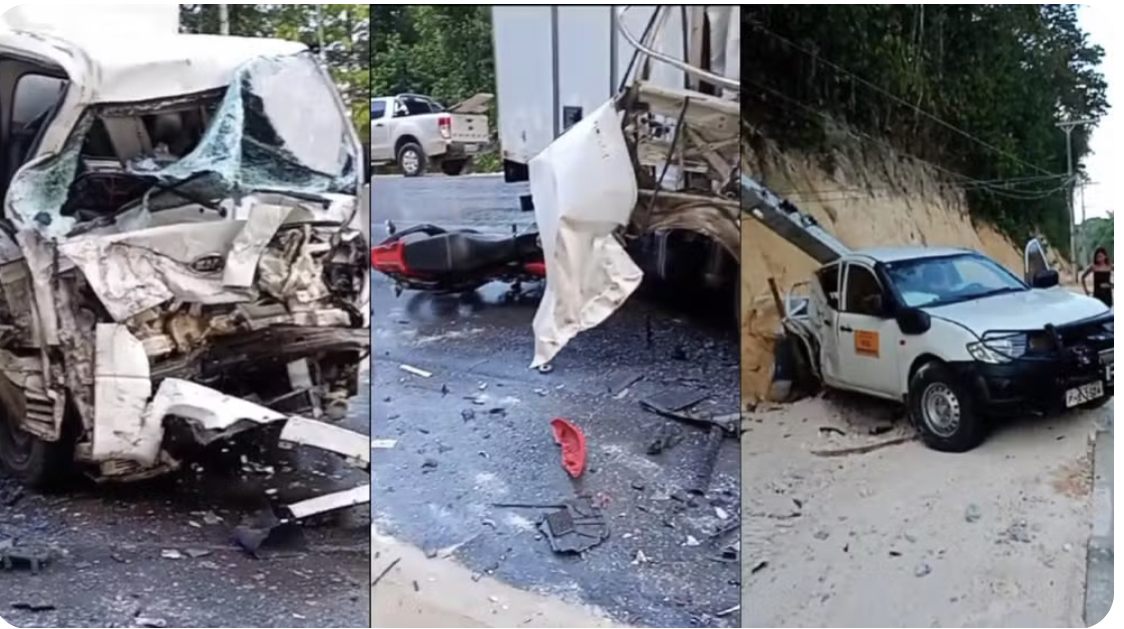 Três pessoas ficam feridas em acidente entre carro, caminhonete e moto na AM-010