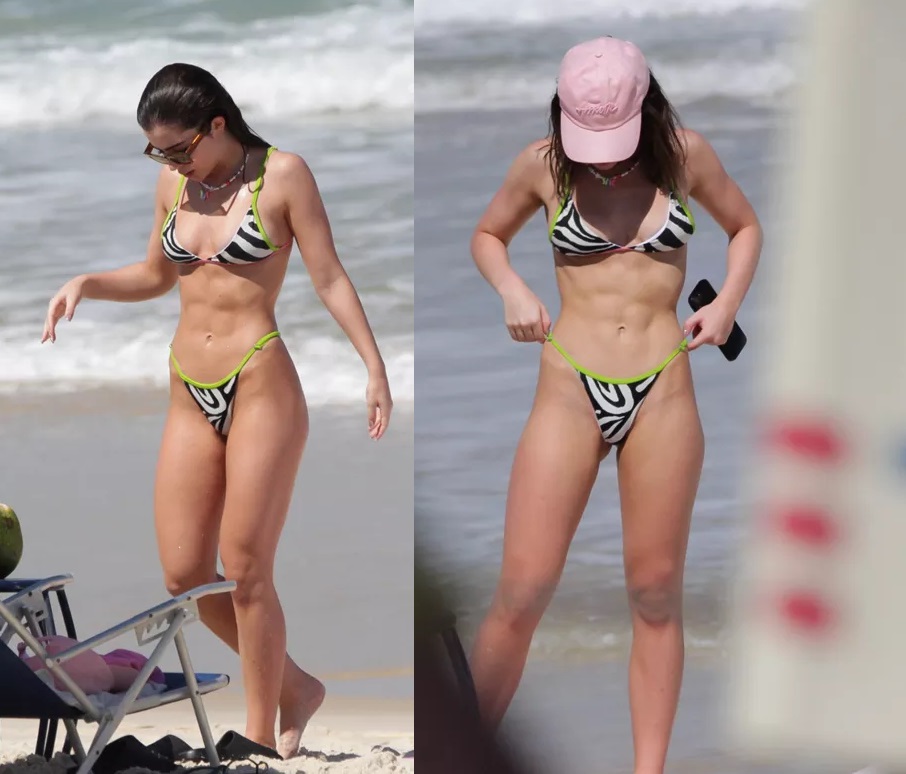 Jade Picon é clicada de biquíni em praia com barriga ultra sarada e novo visual 