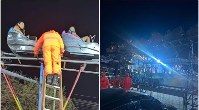 Grupo é resgatado de montanha-russa com defeito