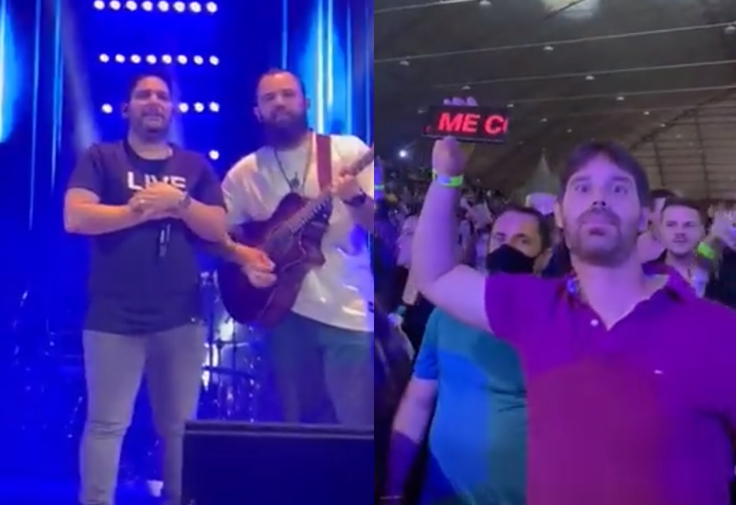 Crise de riso: Jorge e Mateus param show ao ler placa ousada de fã
