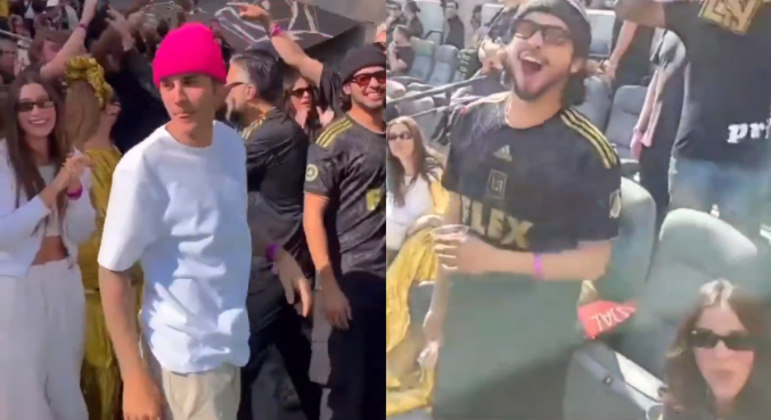 Bruna Marquezine assiste jogo com Xolo Maridueña ao lado de Justin e Hailey Bieber