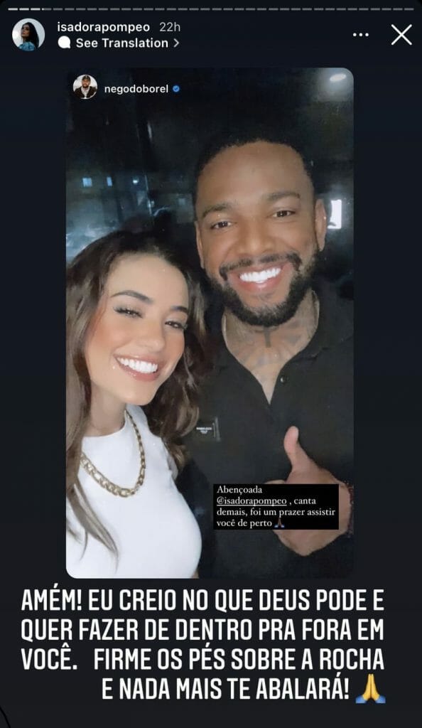 Isadora Pompeo é alvo de críticas ao posar ao lado de Nego do Borel 