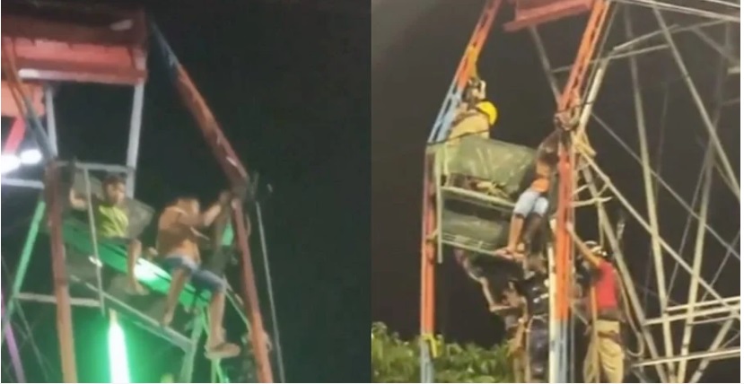 Crianças são resgatadas após ficarem presas em roda-gigante no Natal