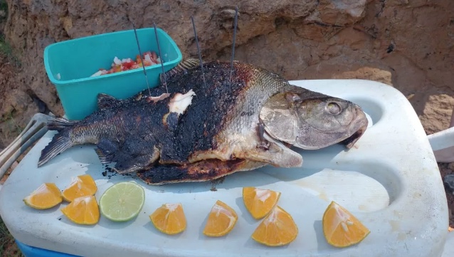 Menina faz aniversário às margens do Rio Madeira e tem peixe assado como bolo