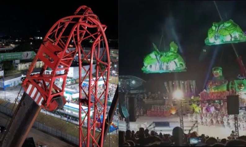 Veja como ficou o guindaste após alegoria despencar no Festival de Cirandas de Manacapuru