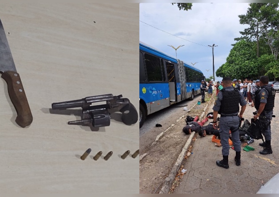 Dupla é presa com arma e faca no ônibus 560 e assalto é frustrado em Manaus