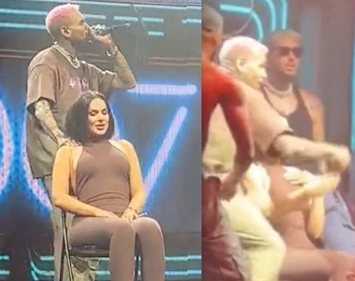 Chris Brown se irrita e arremessa celular de fã na plateia; Vídeo