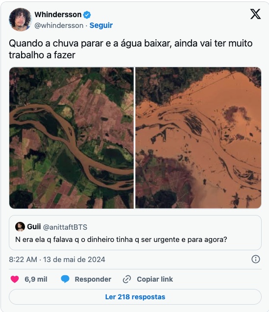 Whindersson defende Luisa Sonza de críticas por ajuda ao RS: 'Muito trabalho a fazer'