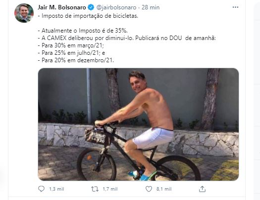 Bolsonaro reduz imposto sobre bicicletas e provoca desemprego em Manaus
