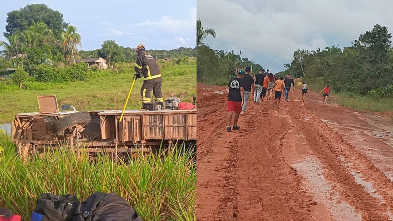 Ônibus de viagem capota na BR-319 e passageiros caminham por 3 dias no Amazonas; vídeos