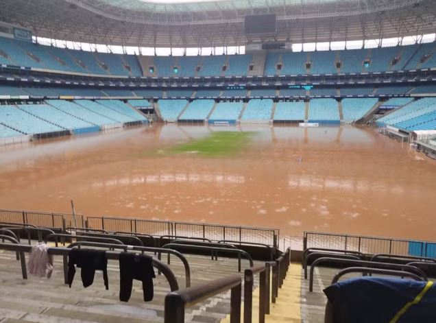 Enchente no Rio Grande do Sul deixa Arena do Grêmio inundada