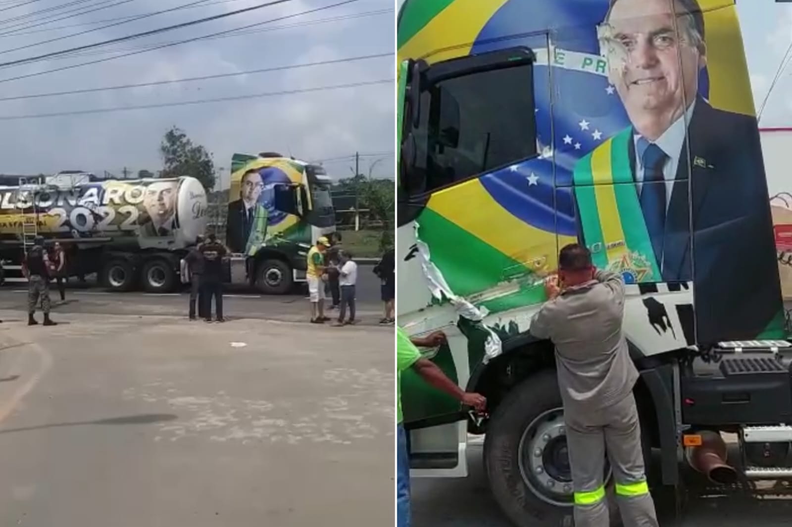 Motorista de carreta retira adesivo de Bolsonaro após ser parado em fiscalização do TRE em Manaus