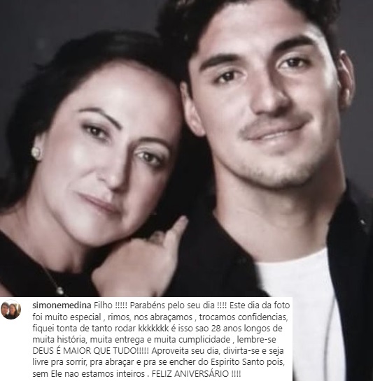 Em meio a brigas, mãe de Medina manda recado em aniversário do surfista