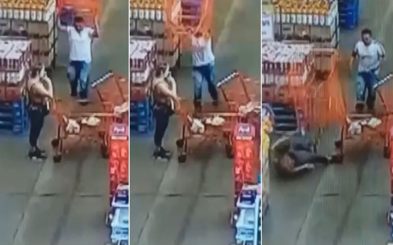 Vídeo: Homem arremessa carrinho de compras em mulher dentro de supermercado