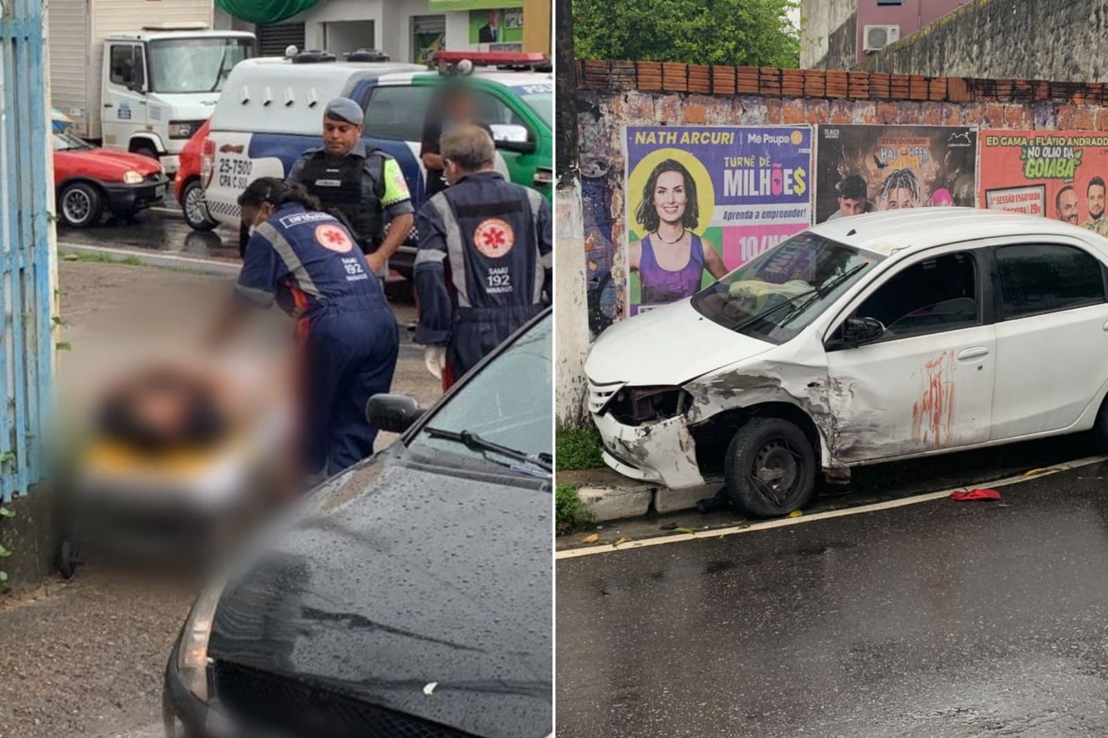 Criminosos são baleados durante assalto com troca de tiros e batem carro durante fuga em Manaus