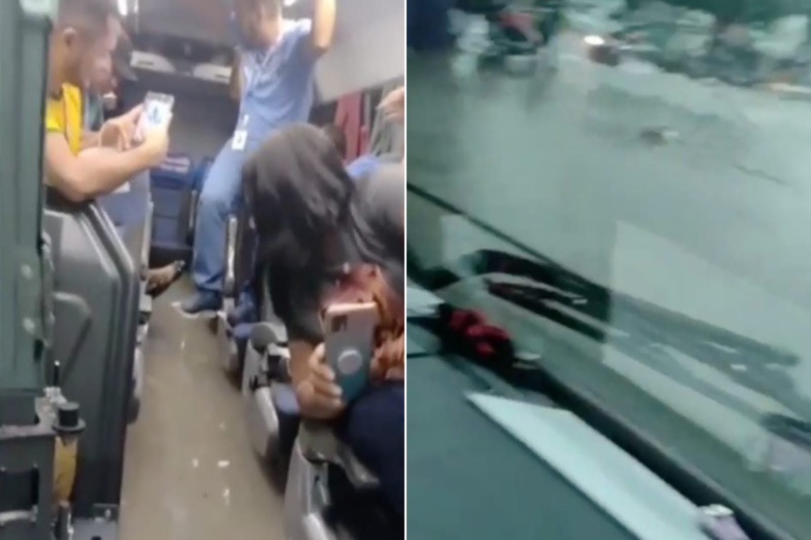 Passageiros ficam presos em ônibus inundado após temporal em Manaus; vídeo
