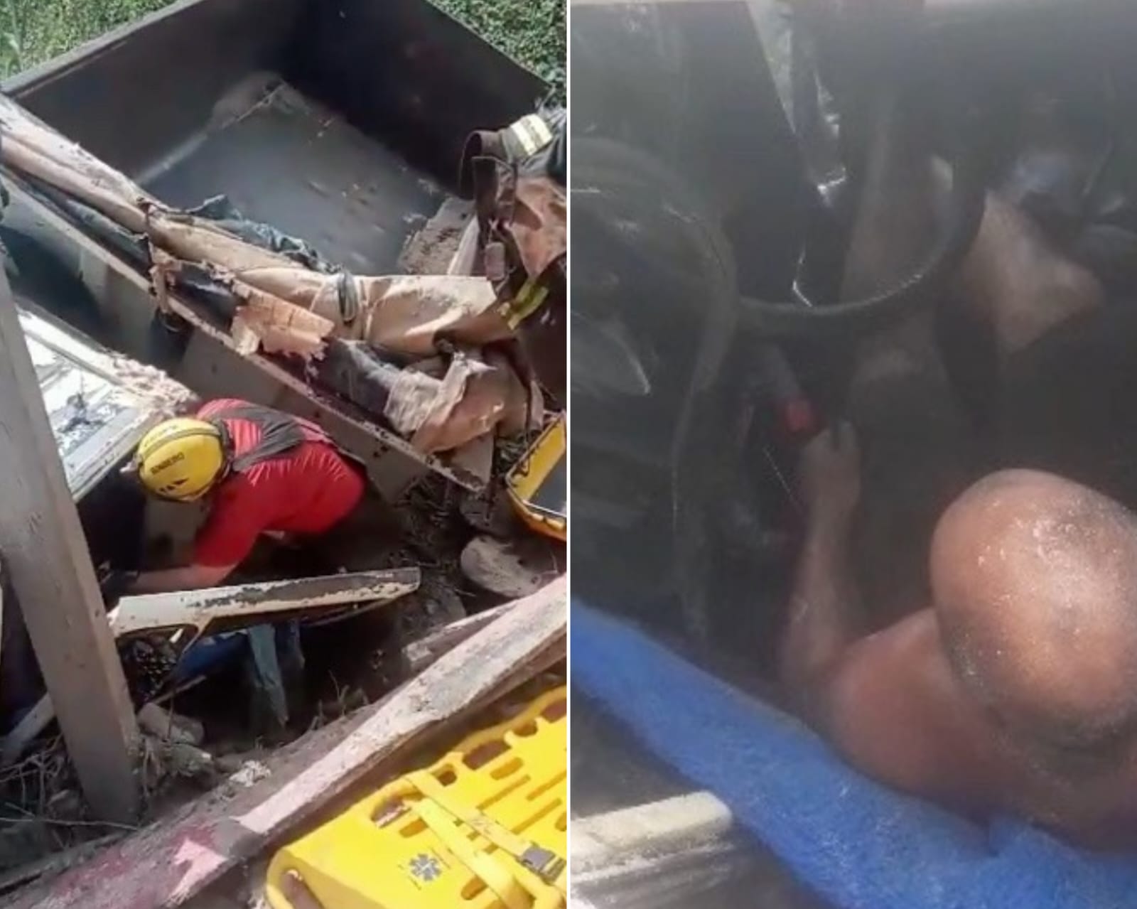 Em alta velocidade, caçamba despenca em ribanceira em grave acidente em Manaus; vídeo