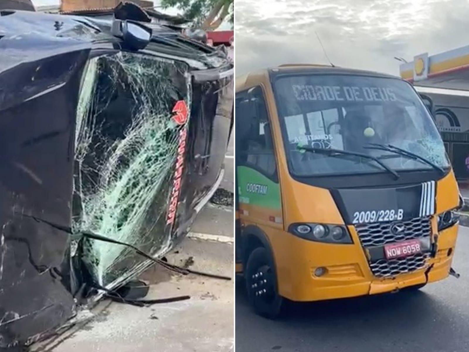 Carro capota em acidente com Amarelinho em avenida de Manaus; vídeos