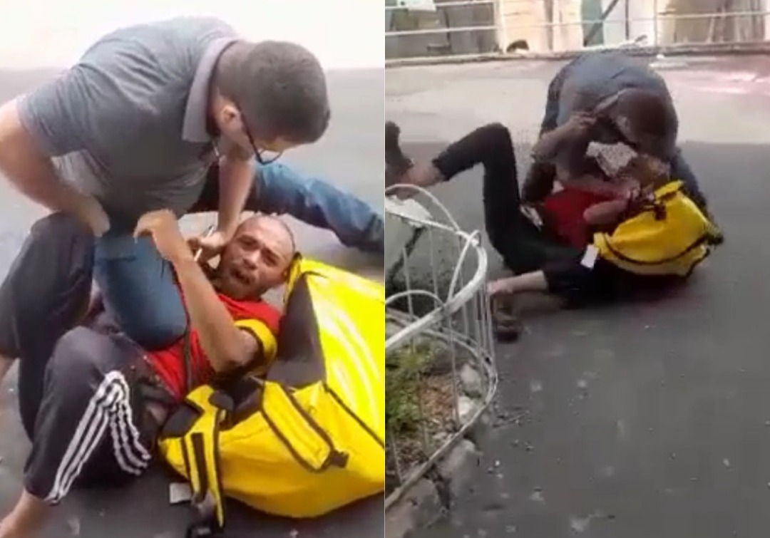 Homem pega comida à força de entregador após agredí-lo em frente a hospital em Manaus; vídeos