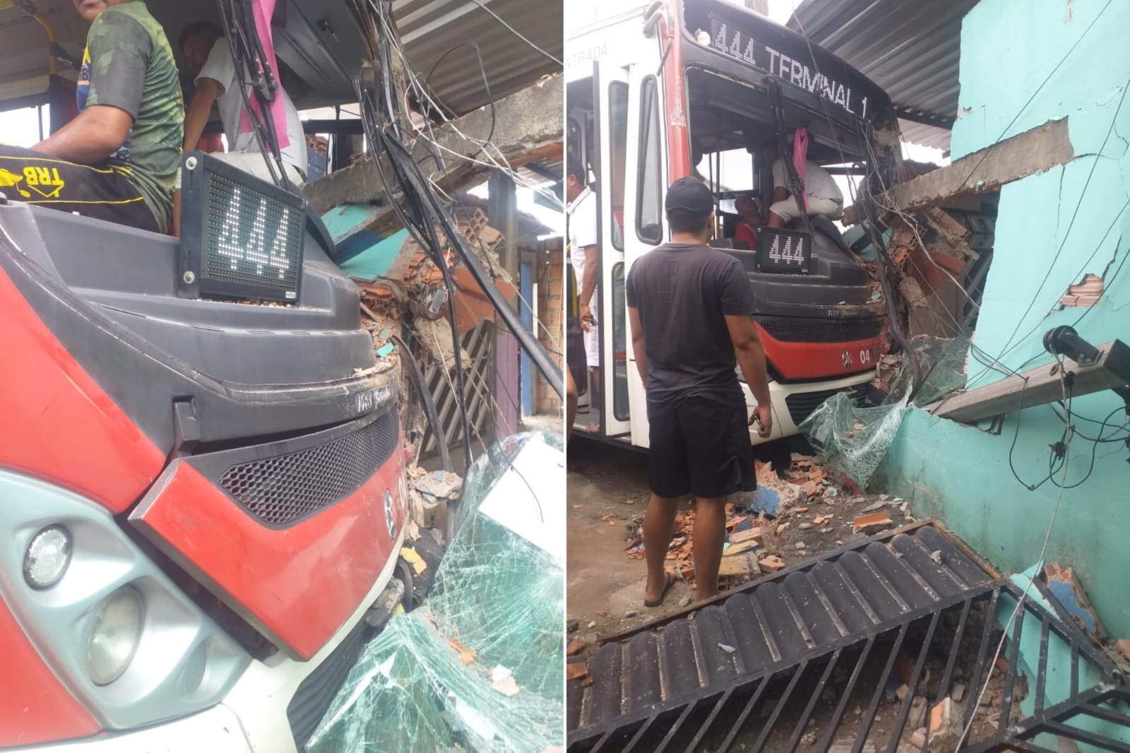 Ônibus desgovernado destrói muro de casa e motorista fica ferido em Manaus