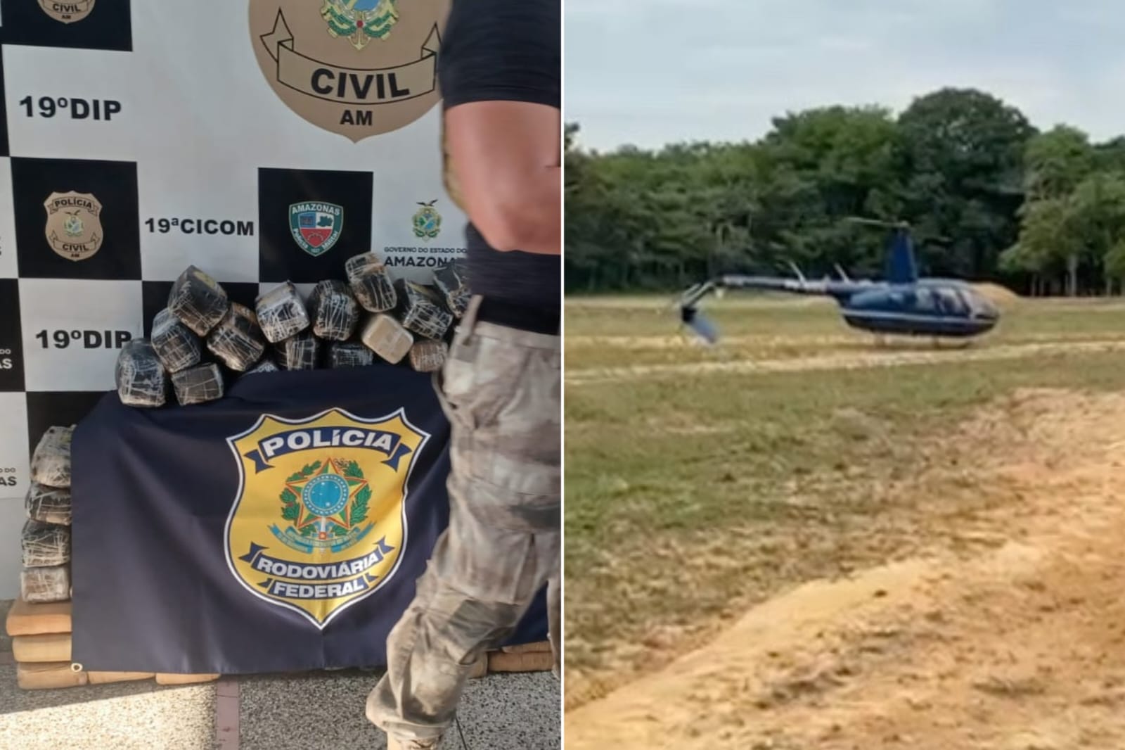 Vídeo mostra homem fugindo após helicóptero com 230 kg de drogas pousar no Amazonas